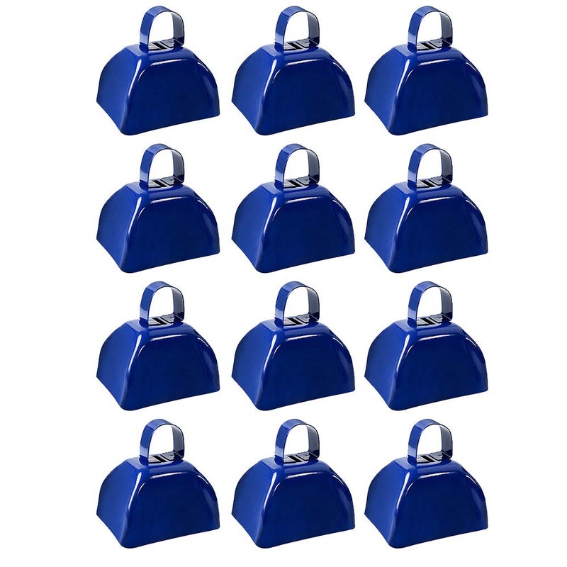 FOVERN1 12 PCS Metal Cowbell with Handle, FOVERN1 Blue Cowbell Bulk 3 Inch, Mini Bells, Noise Makers for Football Games, Sporting Events, New Yearâ€™s Eve, Celebrating and More - Image 1